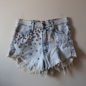 ACID WASH HIGH WAISTED DISTRESSED DENIM SHORTS